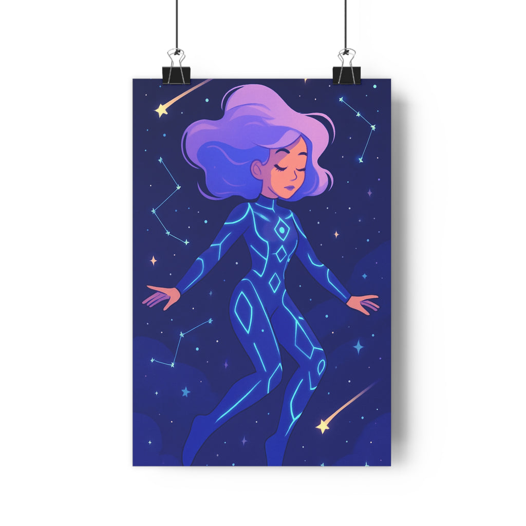 Poster décoratif moderne bleu violet cosmique mystique salon chambre rêveur apaisant féminin éthéré élégant