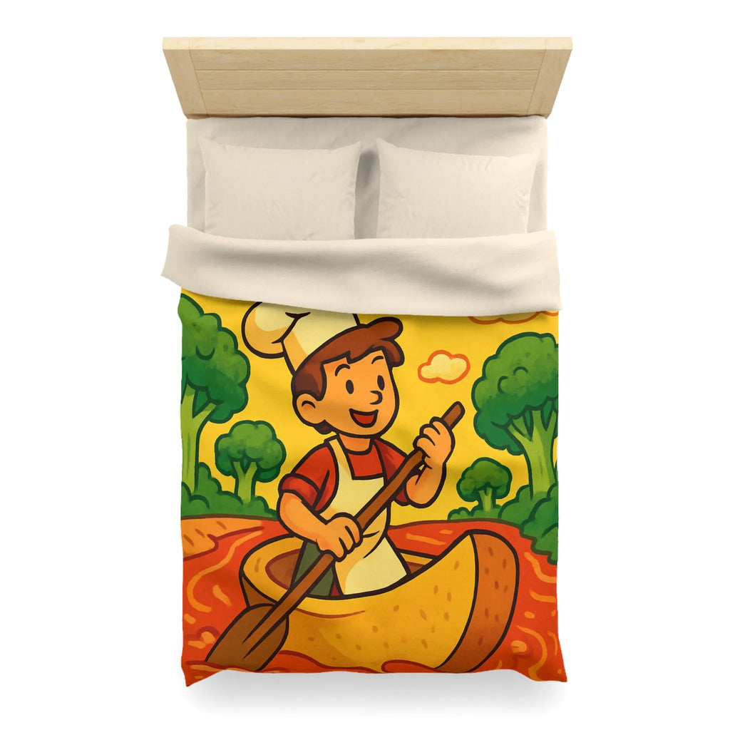 Housse de Couette Chef Enfant Naviguant en Barque sur Rivière Orange Ludique et Colorée