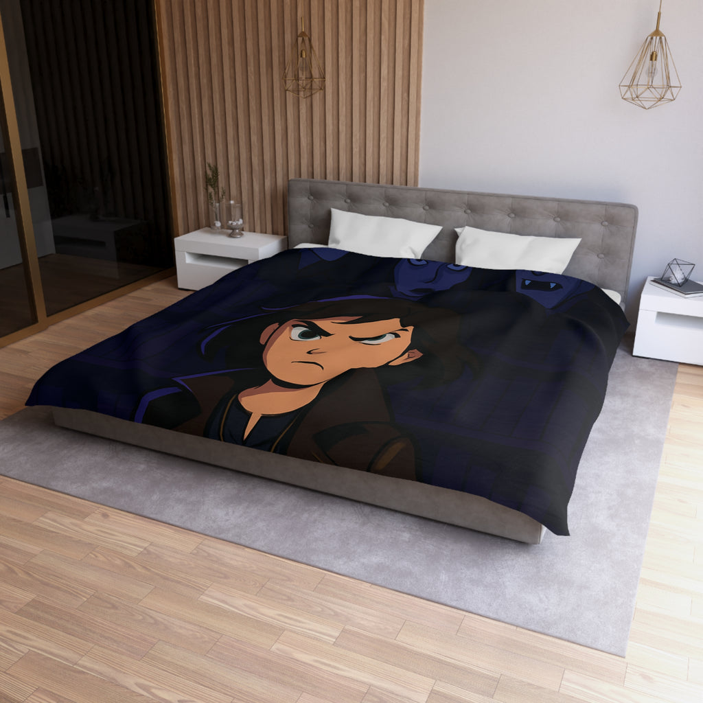 Housse de couette mystérieuse avec personnage sombre et biblio-thème style graphique