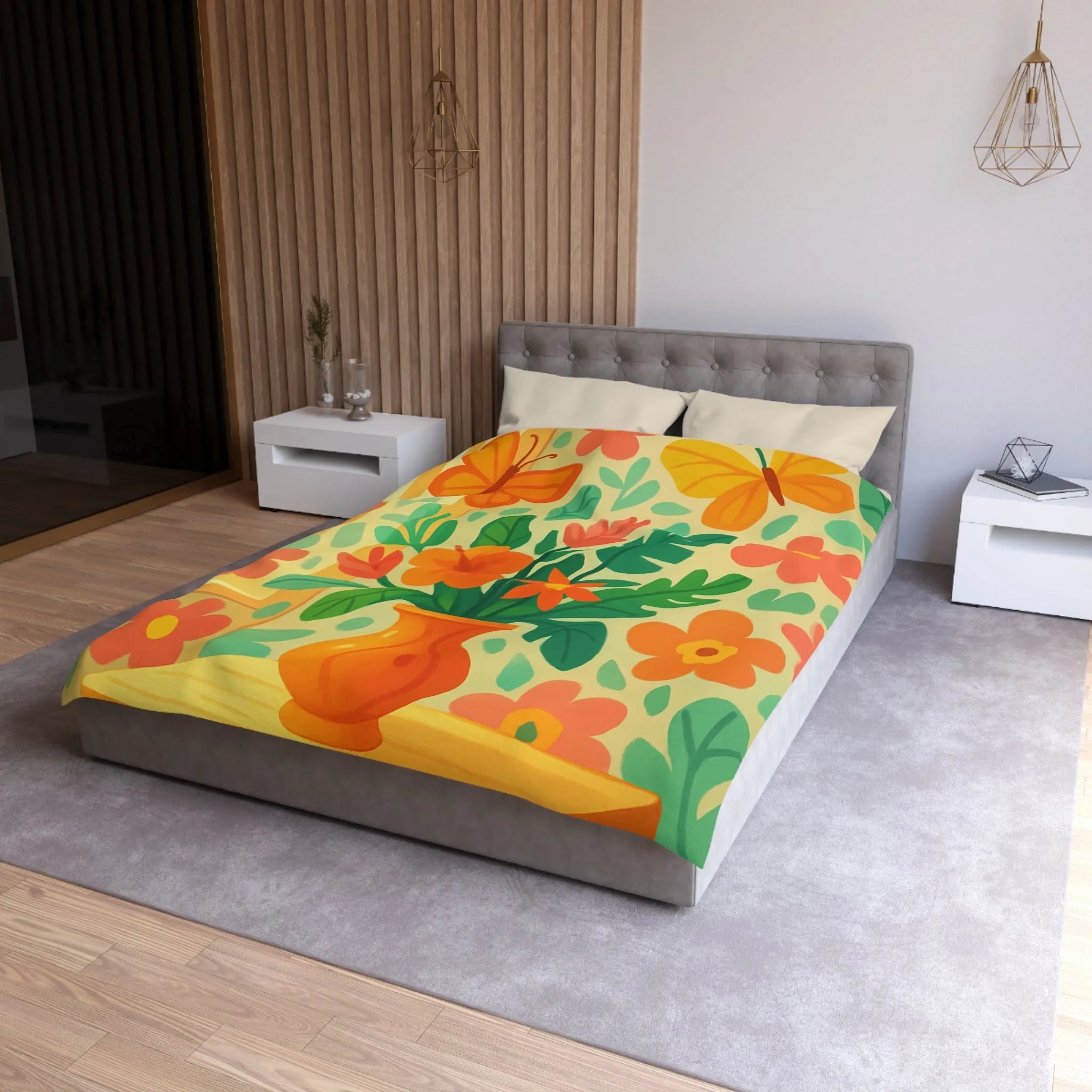 Housse de couette colorée avec fleurs tropicales et papillons pour chambre lumineuse