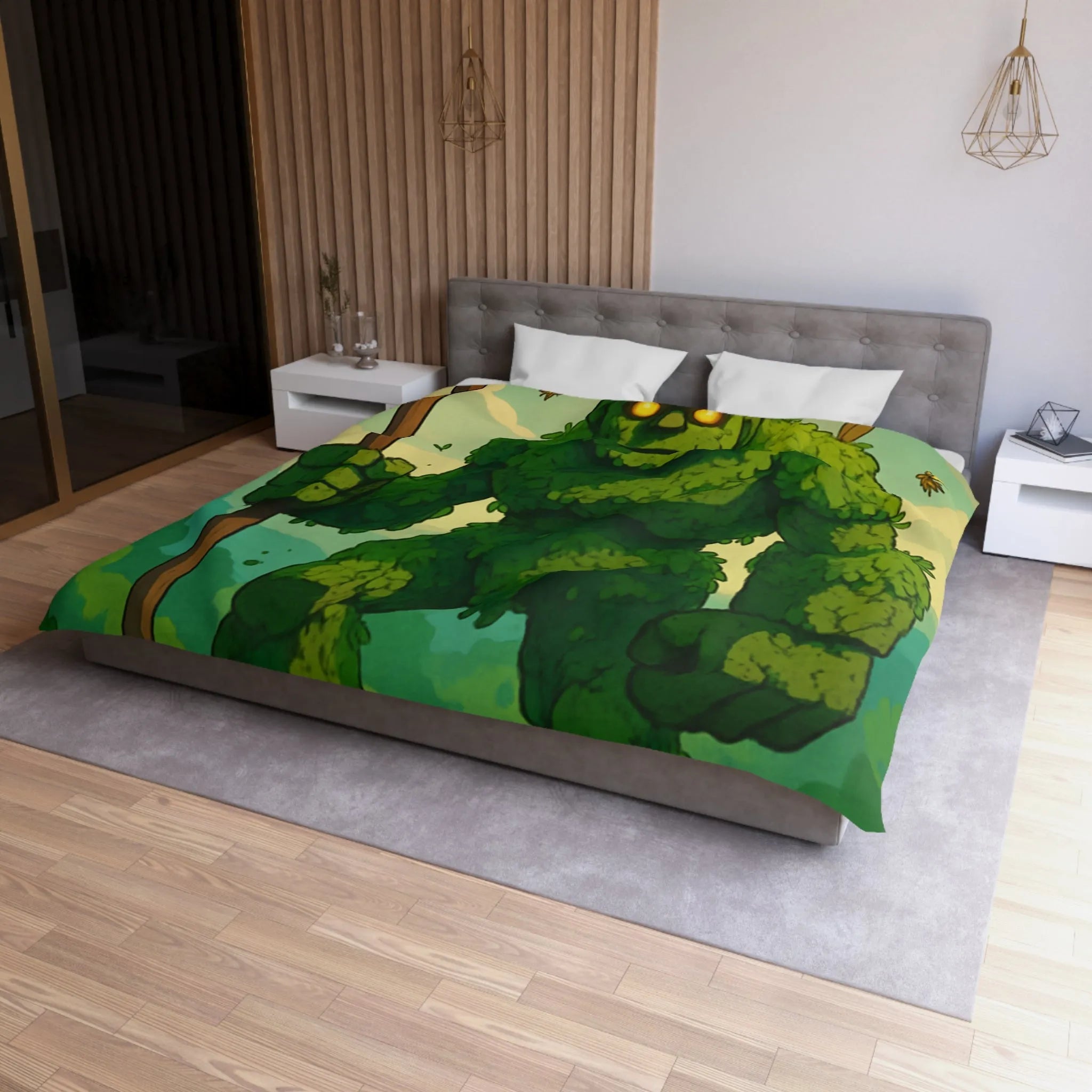 Housse de Couette avec Géant de Feuillage et Abeilles, Ambiance Fantaisiste Naturelle