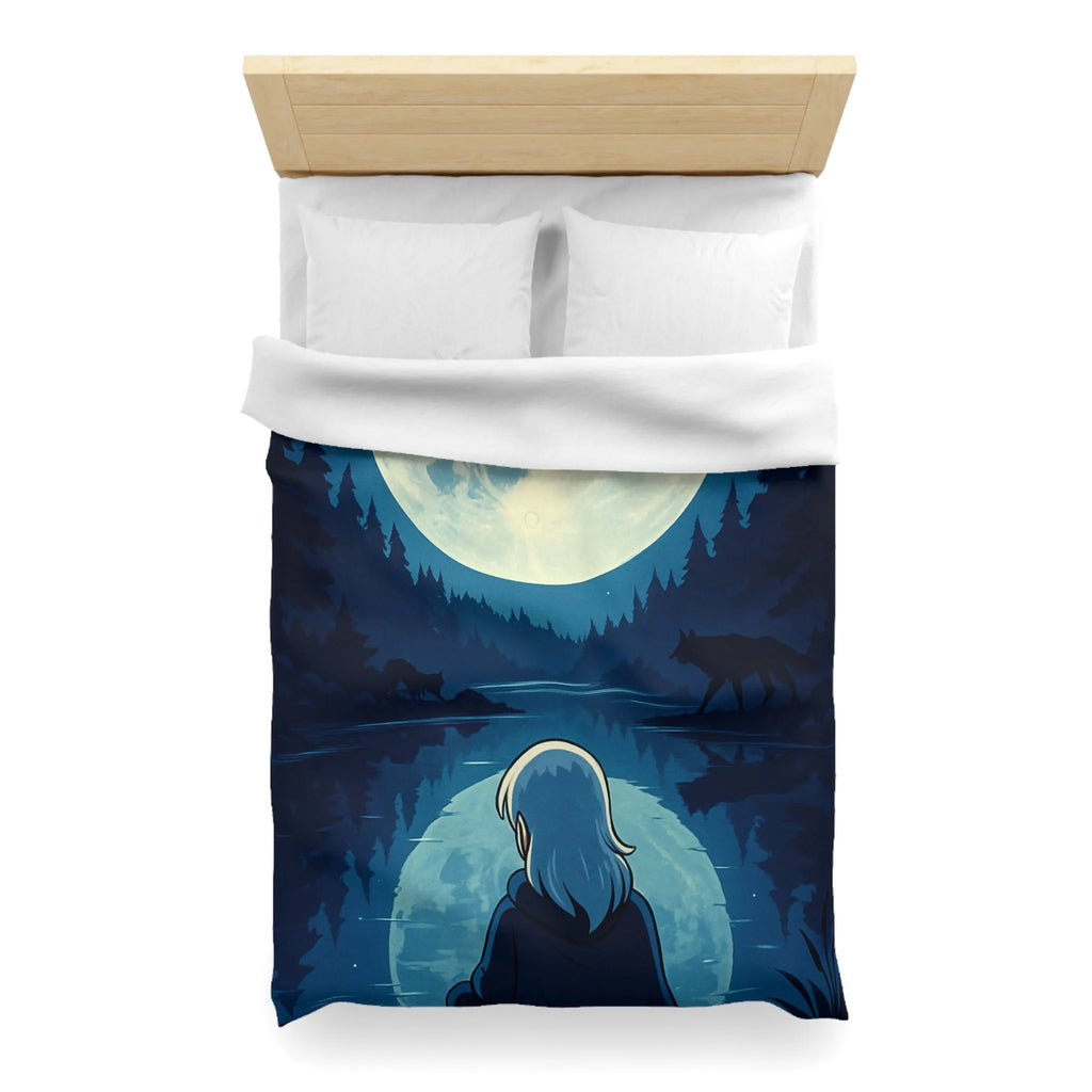 Envoûtante Housse de Couette Nocturne avec Pleine Lune Mystérieuse et Silhouette d'Arbres