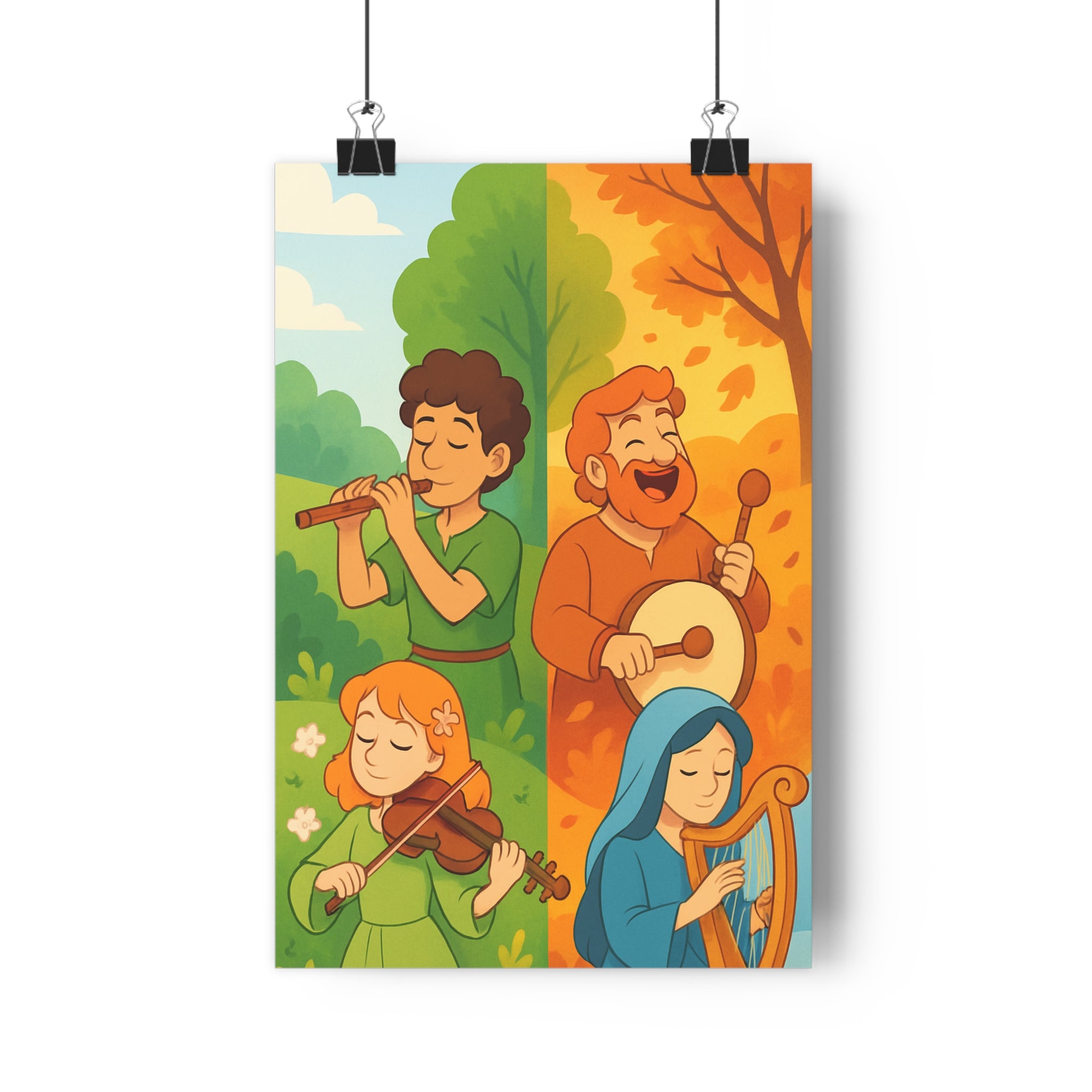 Poster décoratif fantaisie animée coloré joyeux saisons musique salon chambre créatif artistique vibrant unique