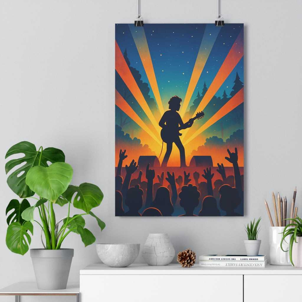 Poster décoratif concert éthéré animé énergique couleurs vives silhouette guitariste salon chambre 30x46 qualité