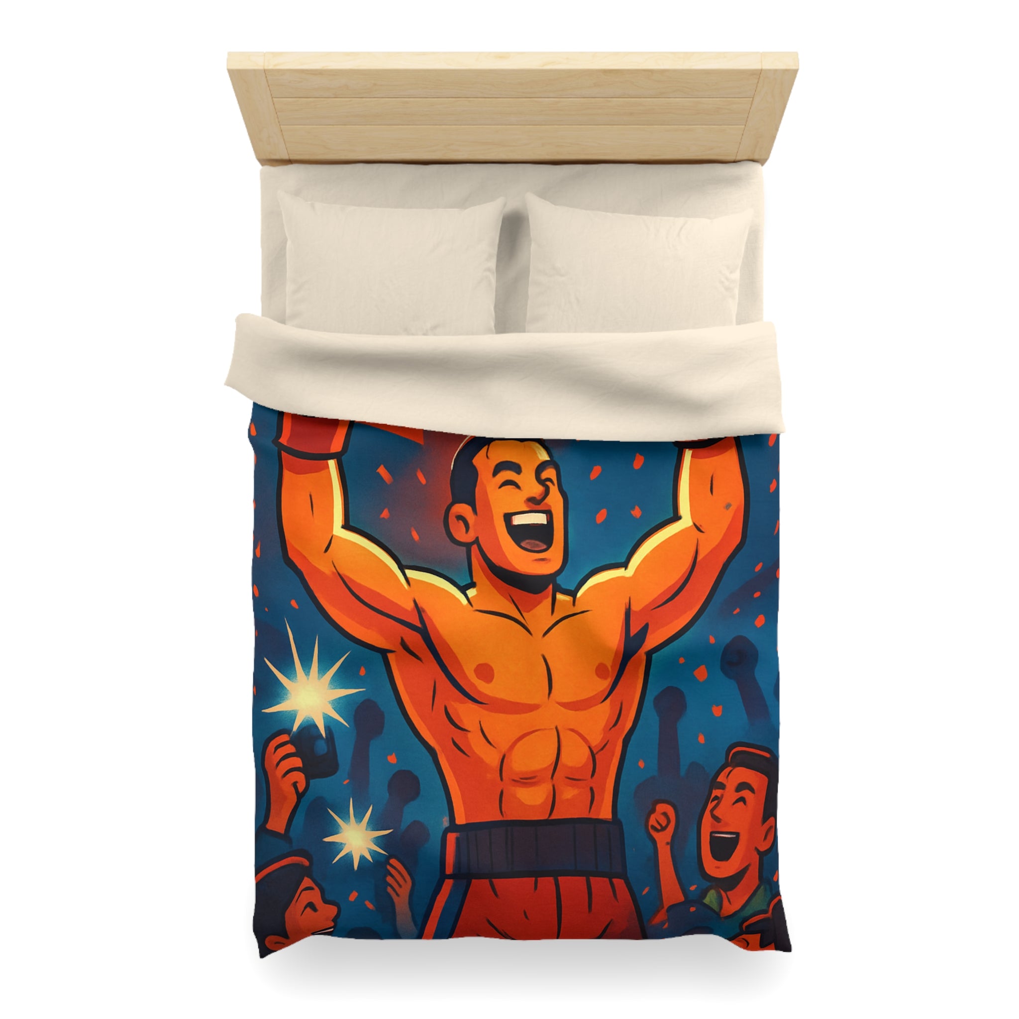 Housse de couette spectaculaire avec illustration de boxeur victorieux et public en liesse