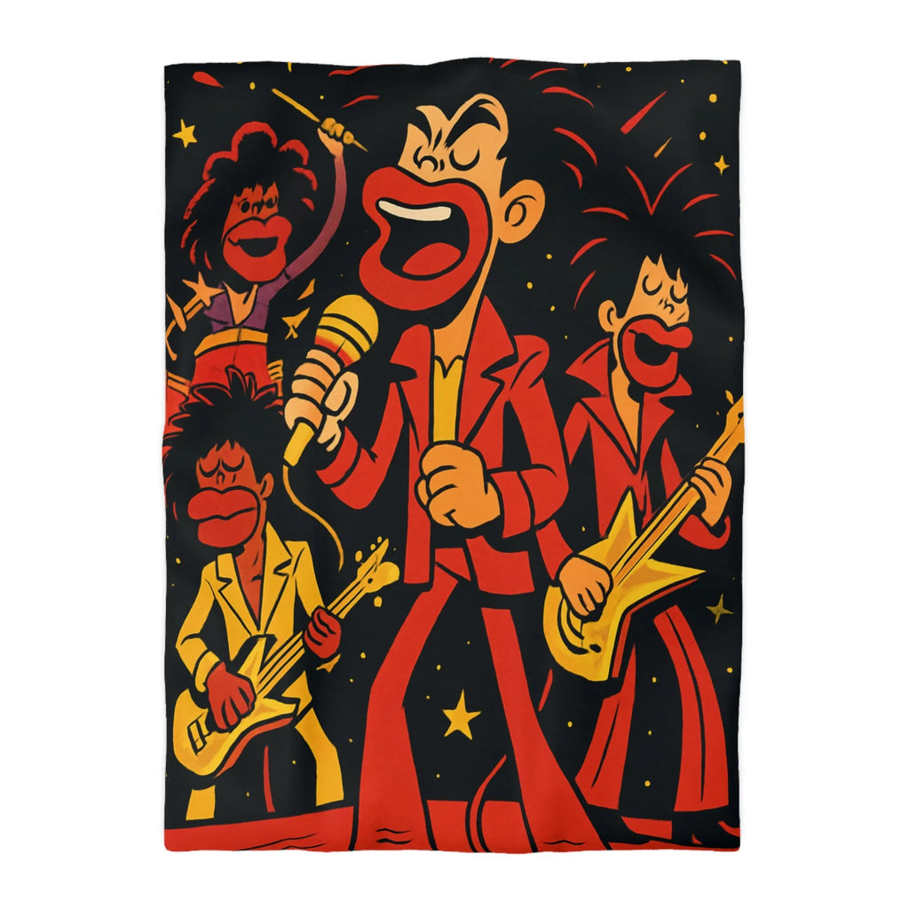 Housse de couette colorée avec illustrations de musiciens sous un ciel étoilé