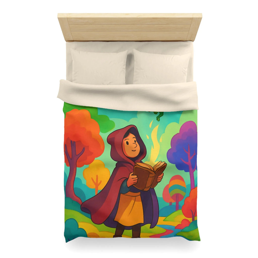 Housse de couette colorée avec scène magique de livre et créatures fantastiques