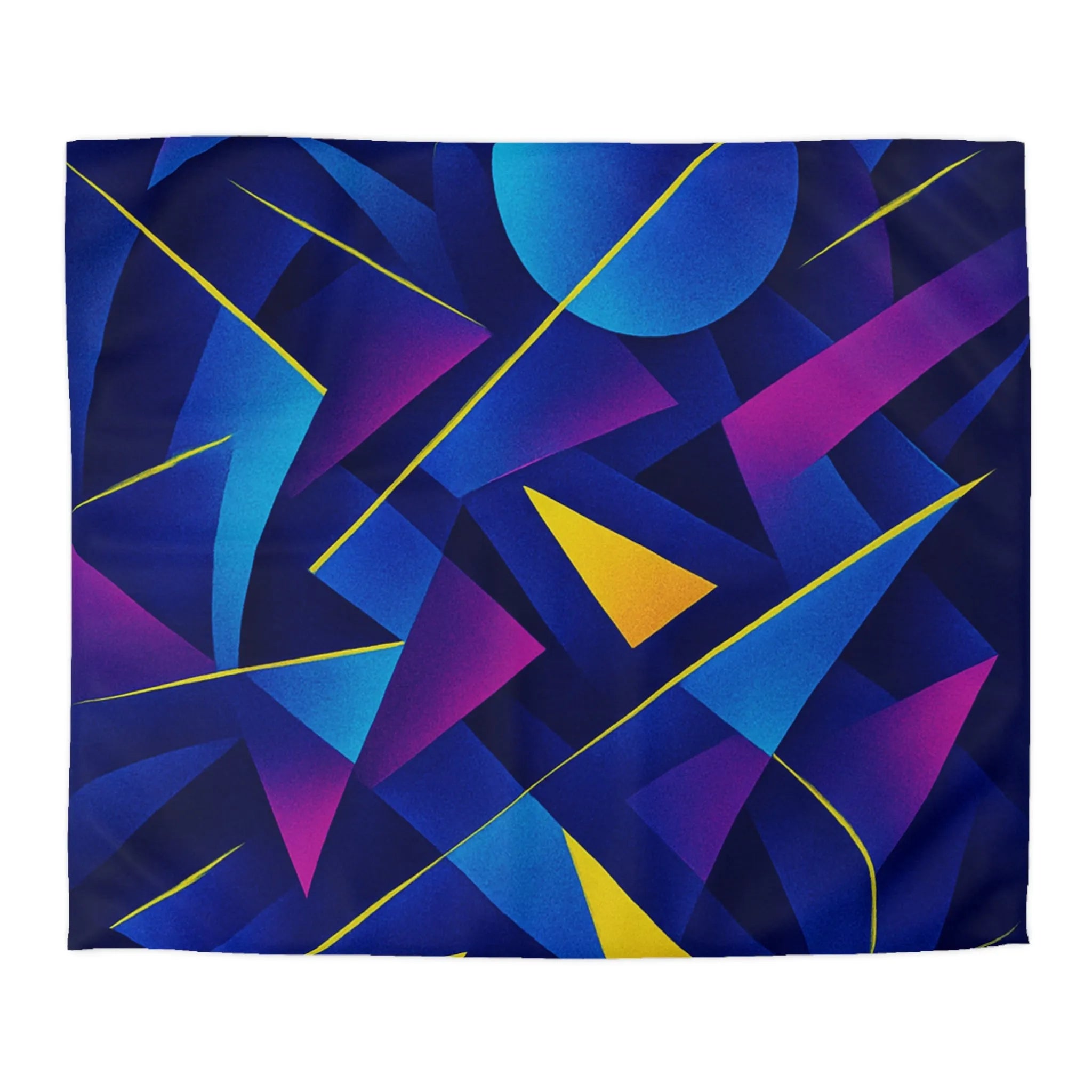 Housse De Couette Bleu Sombre Géométrique Avec Touches Jaunes Et Violettes Vibrantes