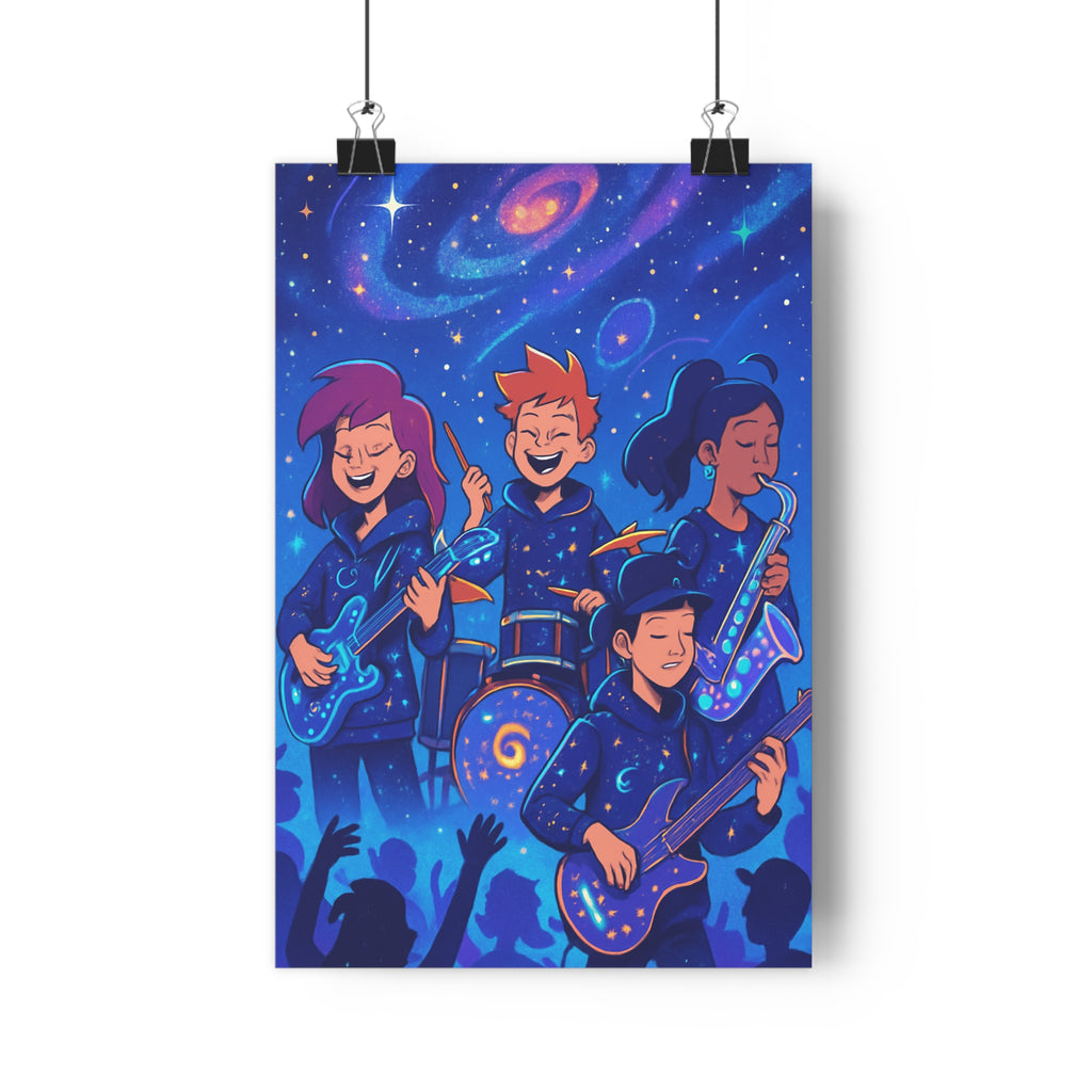 Poster décoratif ciel étoilé musiciens concert néon vibrant cartoon joyeux salon chambre tendance unique