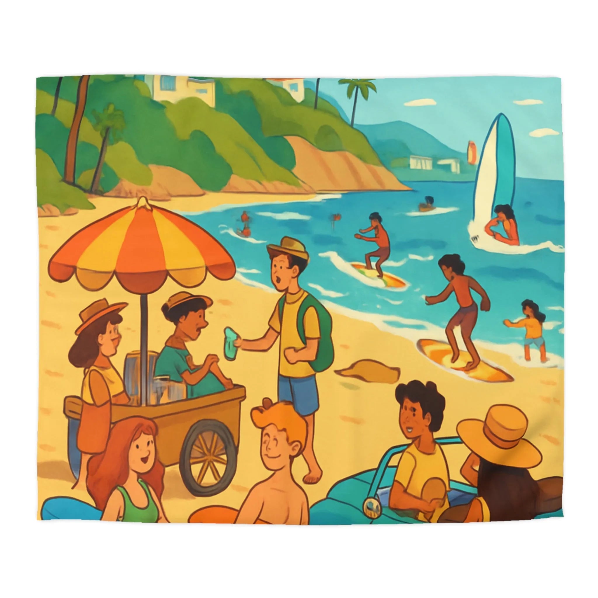 Housse de Couette Colorée avec Motifs de Plage Vintage, Surf et Été Tropical