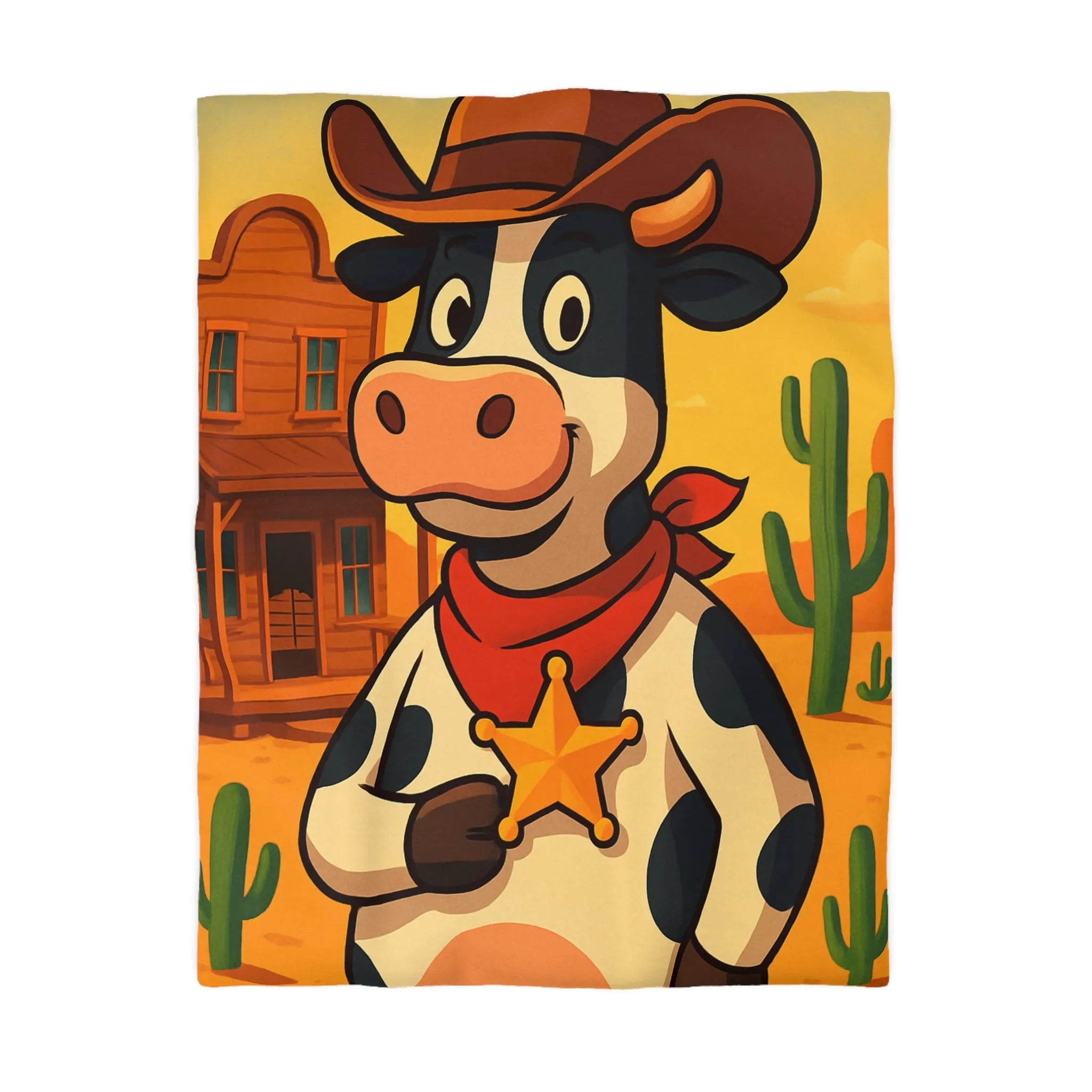 Housse de Couette Enfant avec Vache Cow-boy dans Paysage Désertique Coloré et Amusant