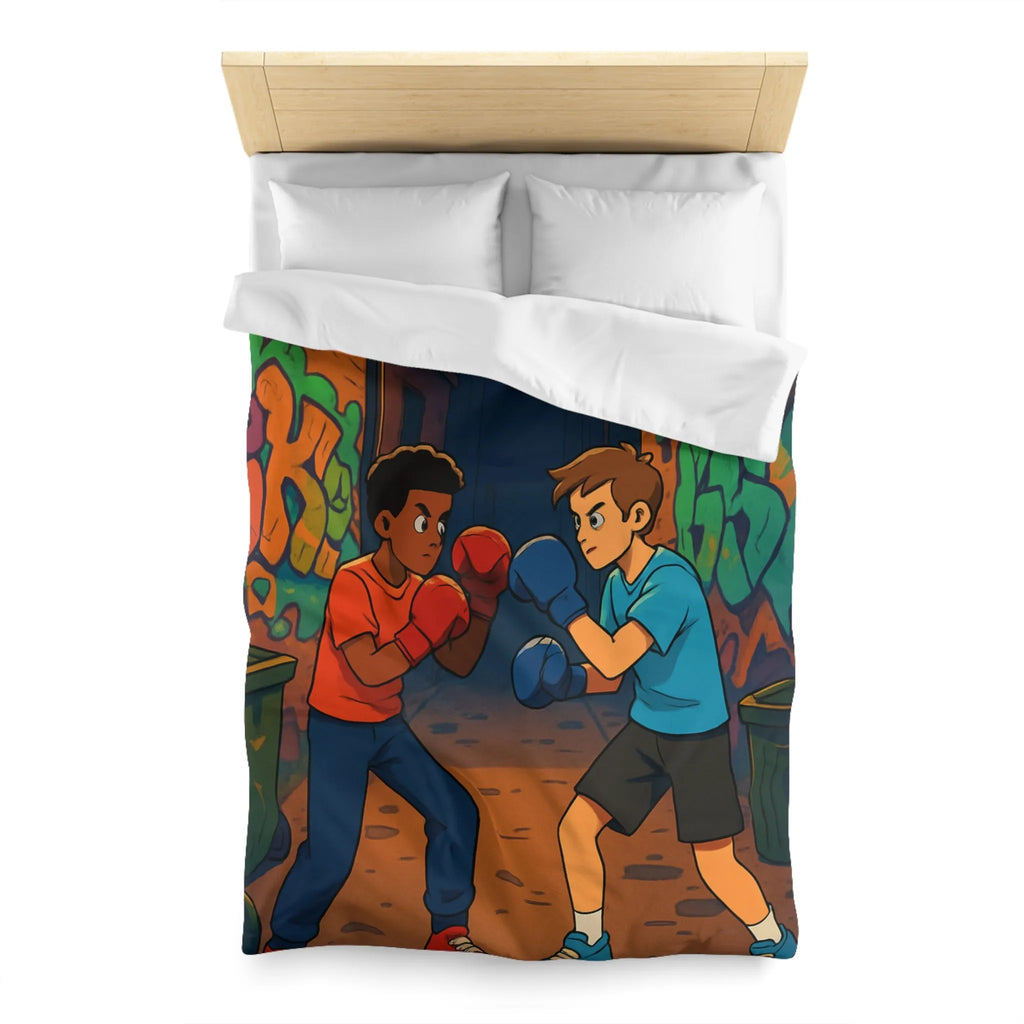 Housse De Couette Boxe Enfantine Nuit Sur Rue Graffitée Avec Lampadaires Illuminés