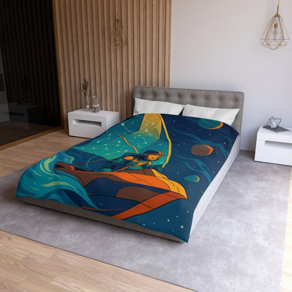 Housse de couette enfant avec cosmonaute naviguant sous la voile céleste étoilée