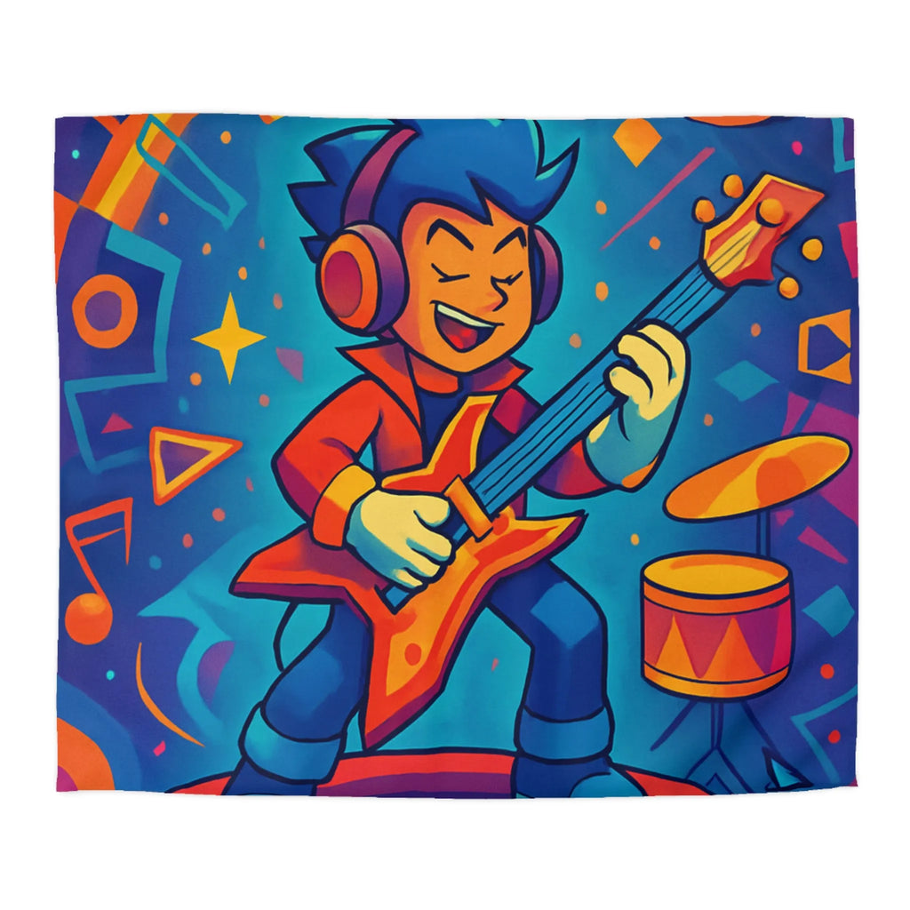 Housse de couette colorée avec guitare et motifs musicaux pour chambre d'enfant joyeuse