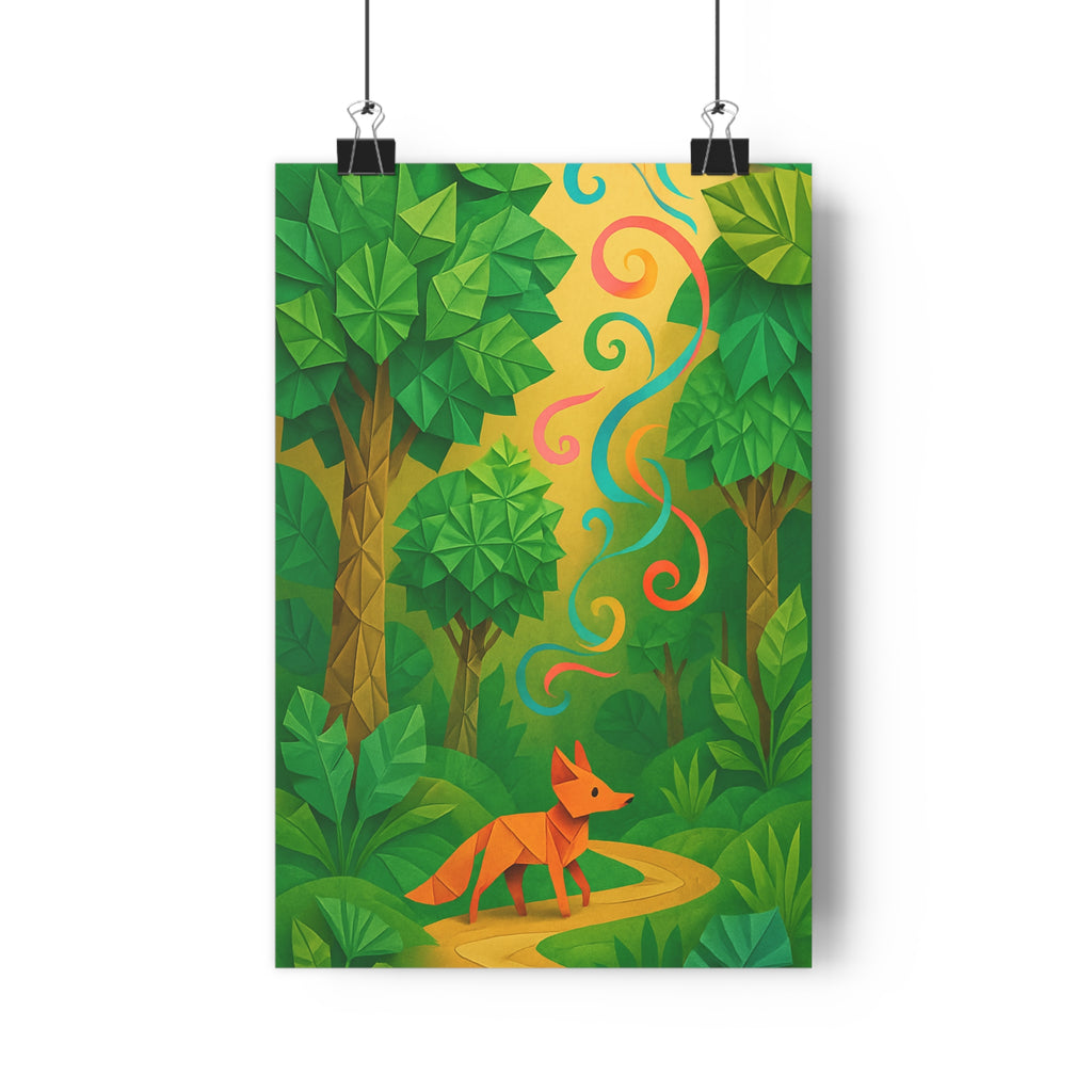 Poster décoratif fantaisie forêt enchantée vert orange mystique salon chambre paisible artistique magique tendance