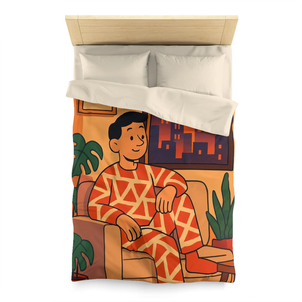 Housse de couette aux motifs géométriques avec scène de coucher de soleil en ville