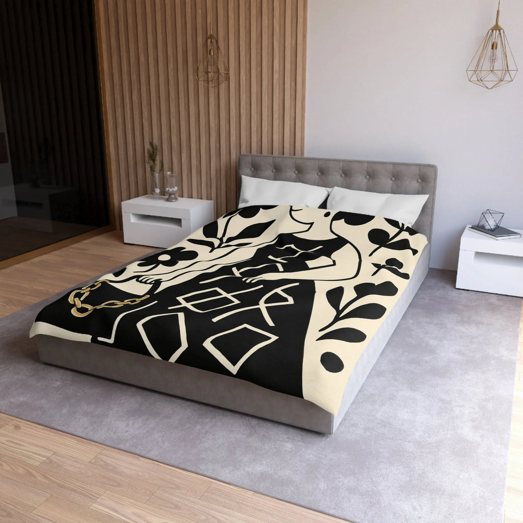 Élégant motif floral noir et blanc pour housse de couette moderne et sophistiquée