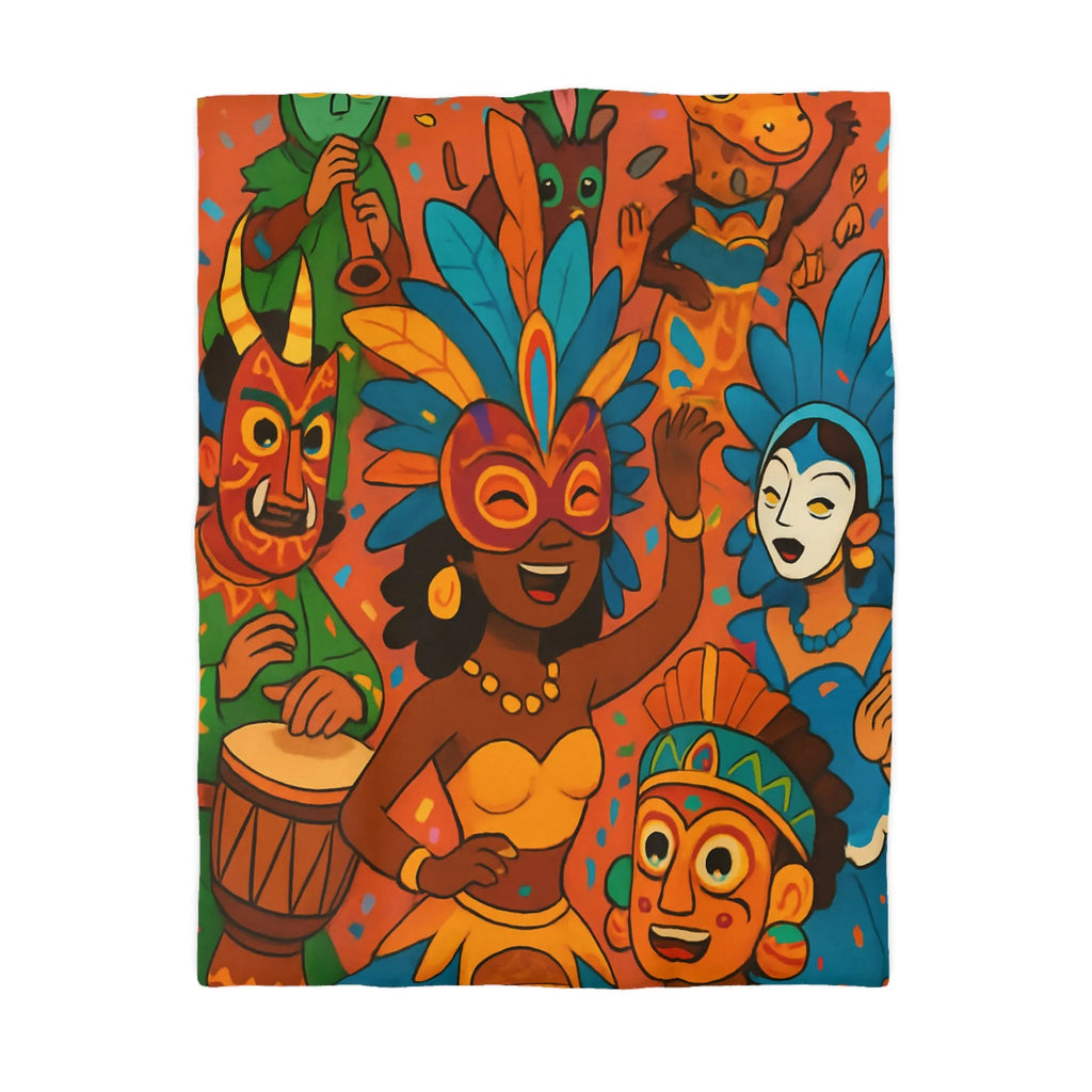 Housse de Couette Carnaval Parade Multicolore avec Masques et Costumes Exotiques Festifs