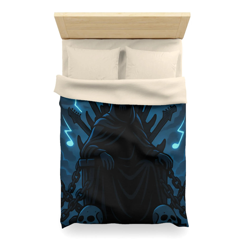 Housse de Couette Gothique Musicien Roi Ténébreux avec Throne de Guitares et Crânes