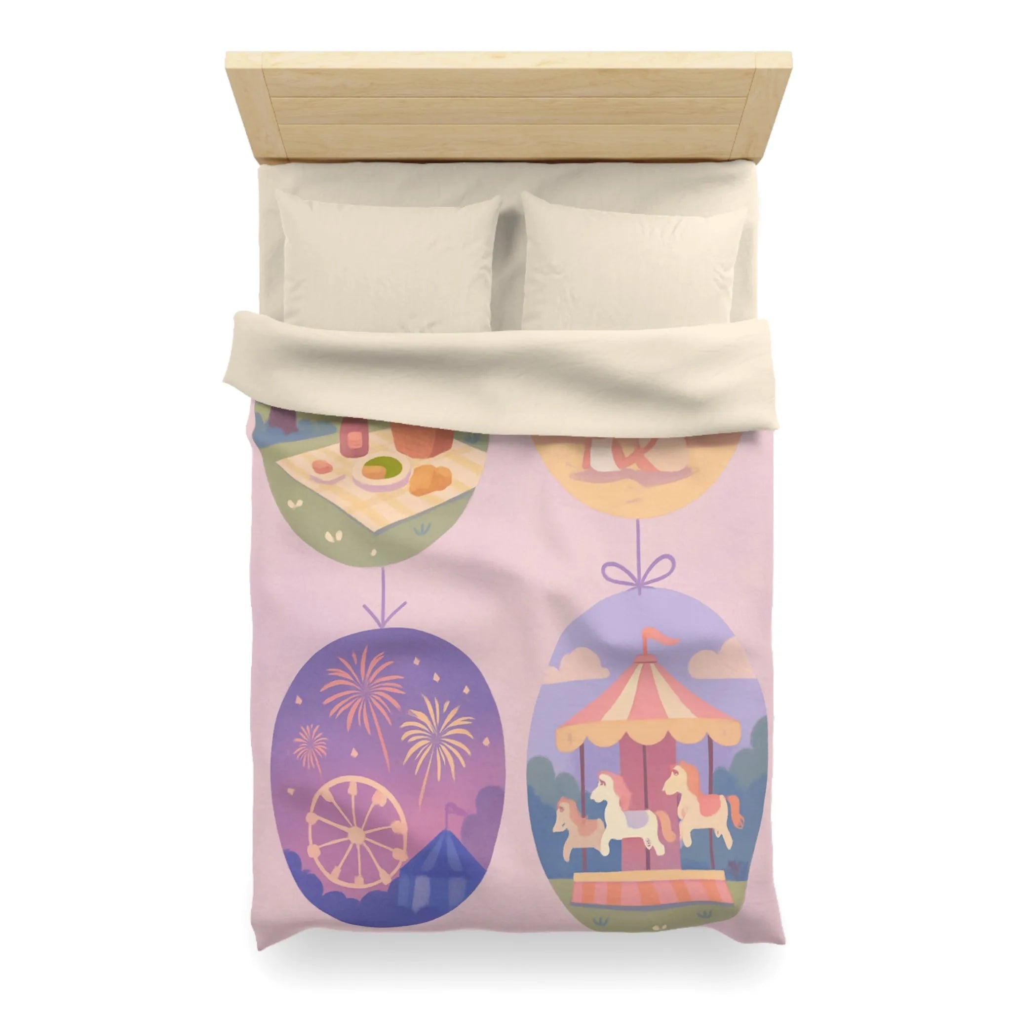 Douce Housse de Couette avec Scènes de Nature et Loisir Pastel Évoquant Sérénité