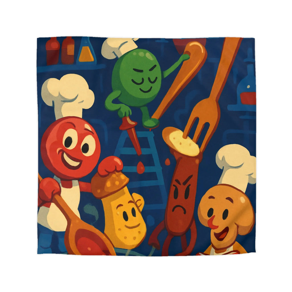 Housse de couette colorée chefs amusants cuisine amusante personnages recettes fourchettes