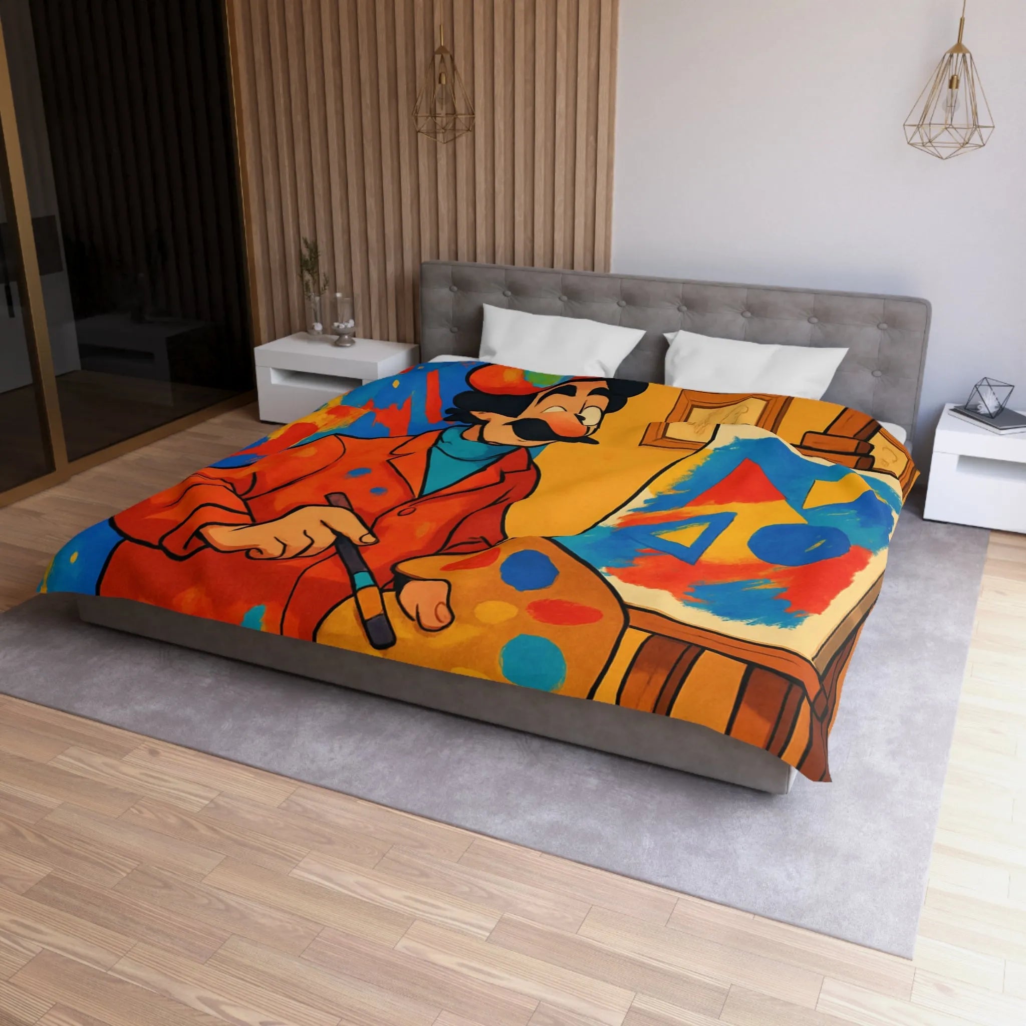 Housse de Couette Artiste Coloré avec Palette et Arrière-Plan Géométrique Expressif