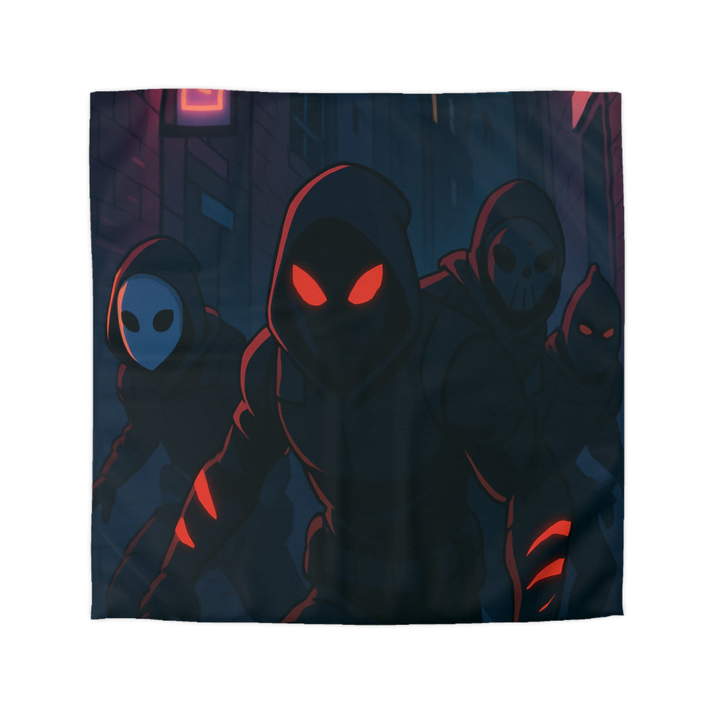 Housse de couette urbaine avec silhouettes mystérieuses et ambiance sombre néon