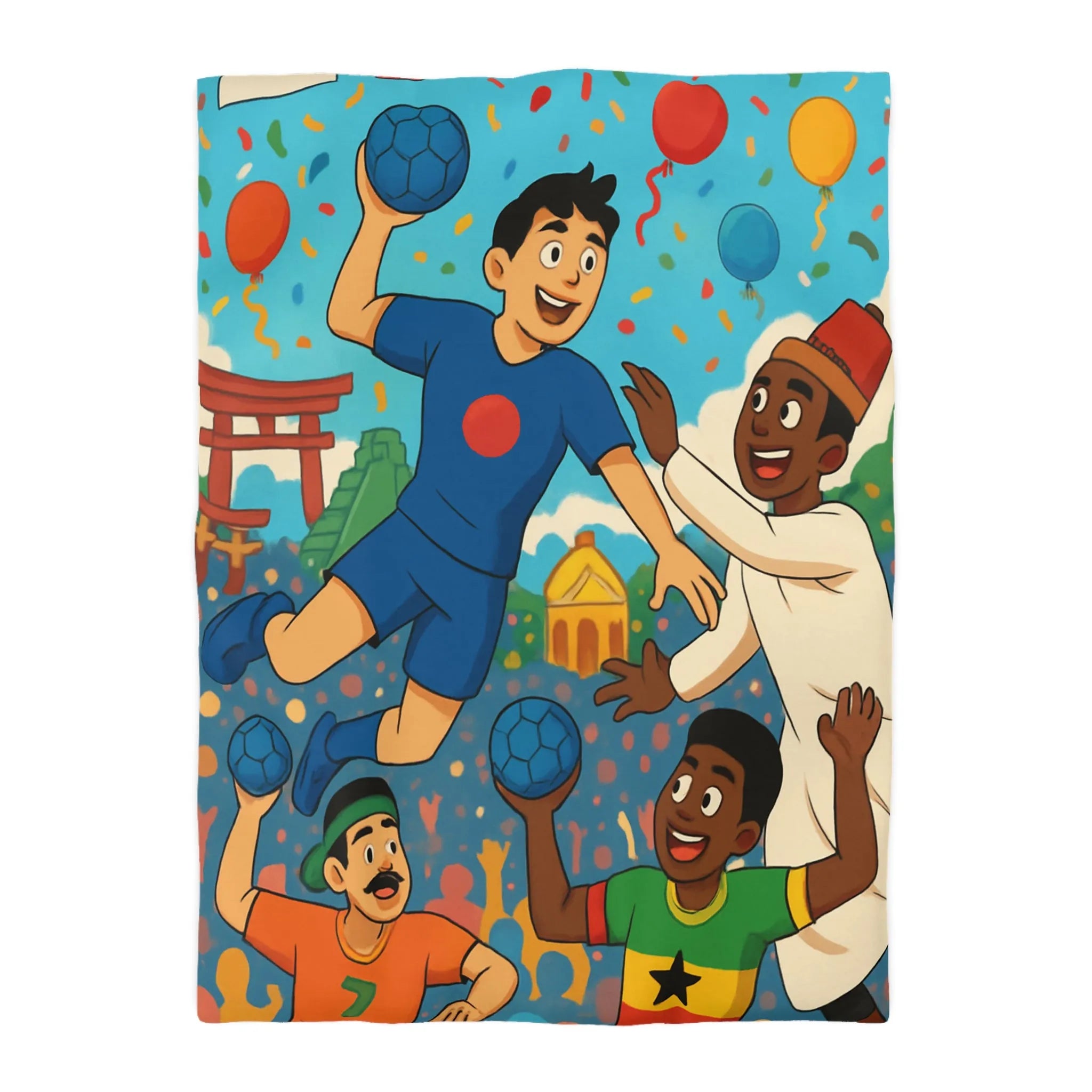 Housse de couette colorée célébrant la diversité multiculturelle avec ballons et drapeaux