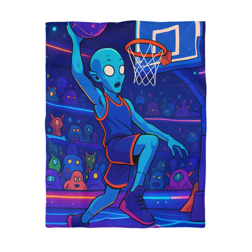 Housse de Couette Design Extraterrestre Jouant au Basketball dans une Arène Psychédélique