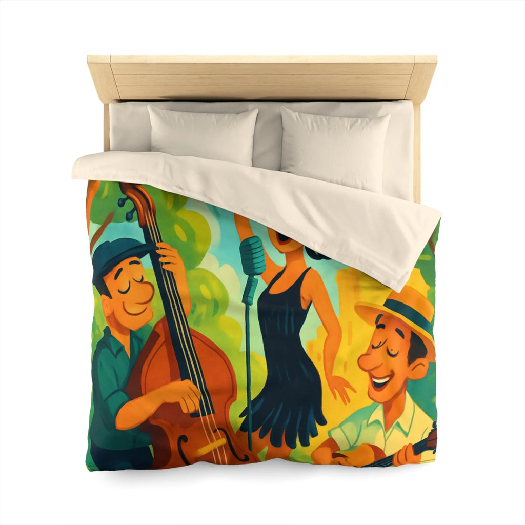 Housse de couette colorée avec scène musicale rétro dans un parc ensoleillé