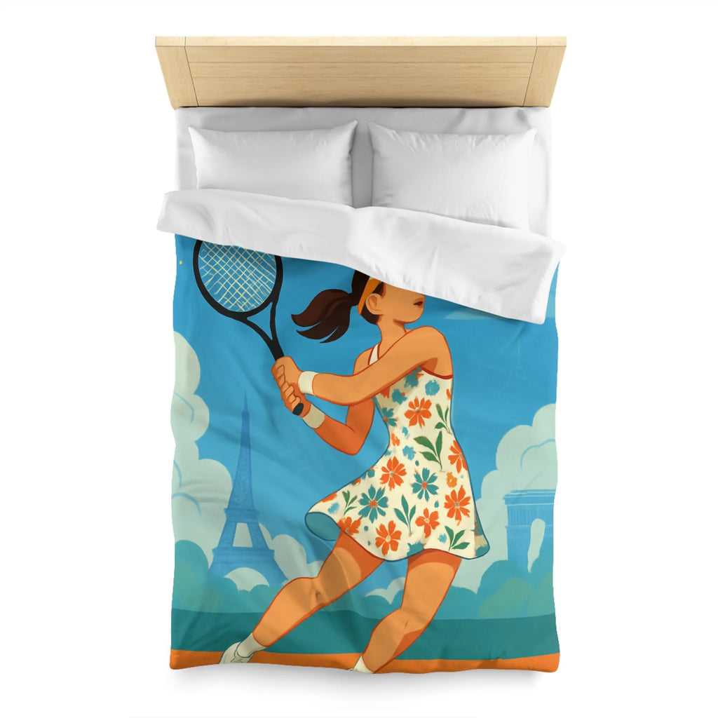 Éclatante Jouneuse de Tennis en Robe Florale avec Décor Parisien et Étoiles Magiques