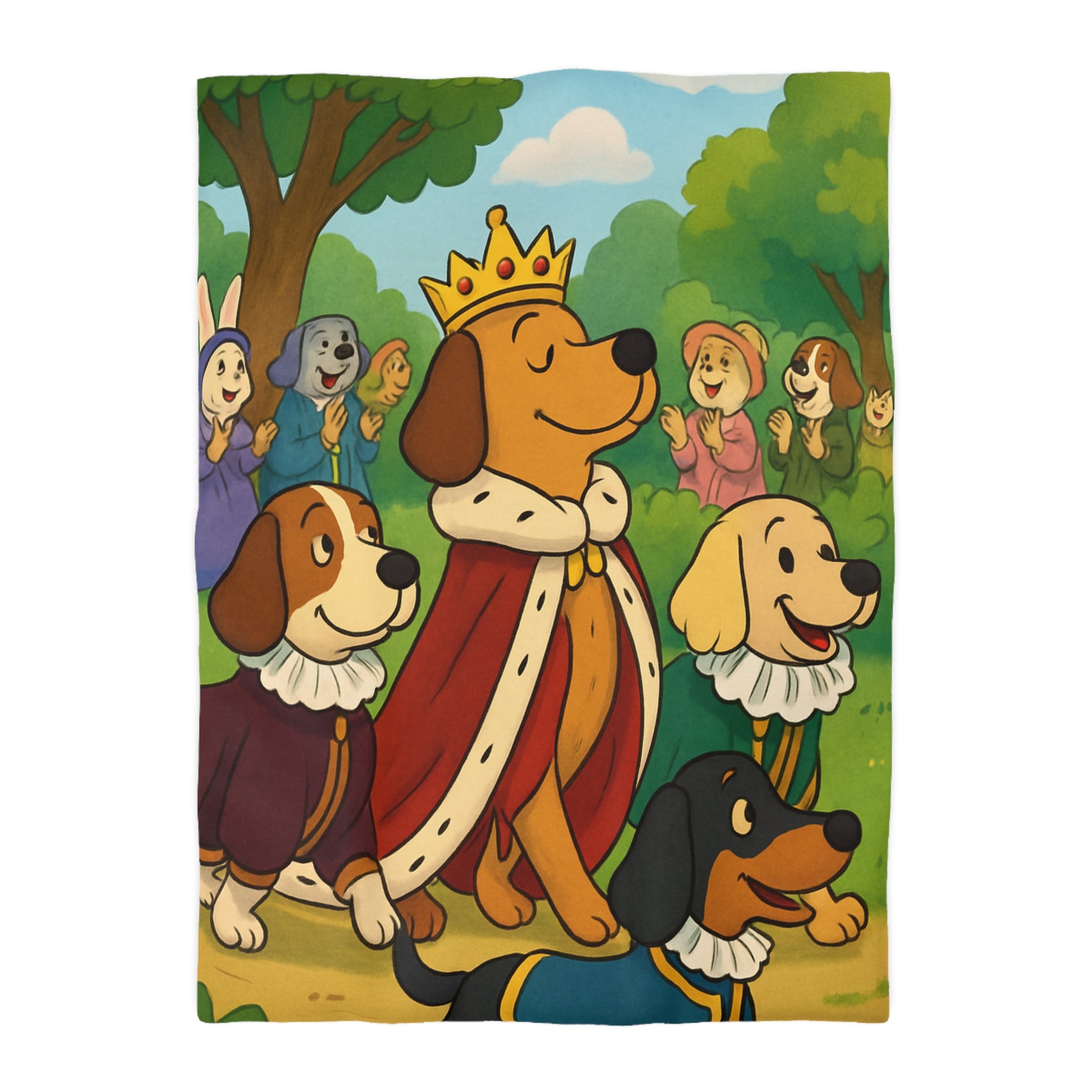 Housse De Couette Pour Enfants Avec Chiens Royaux En Promenade Dans La Forêt Magique