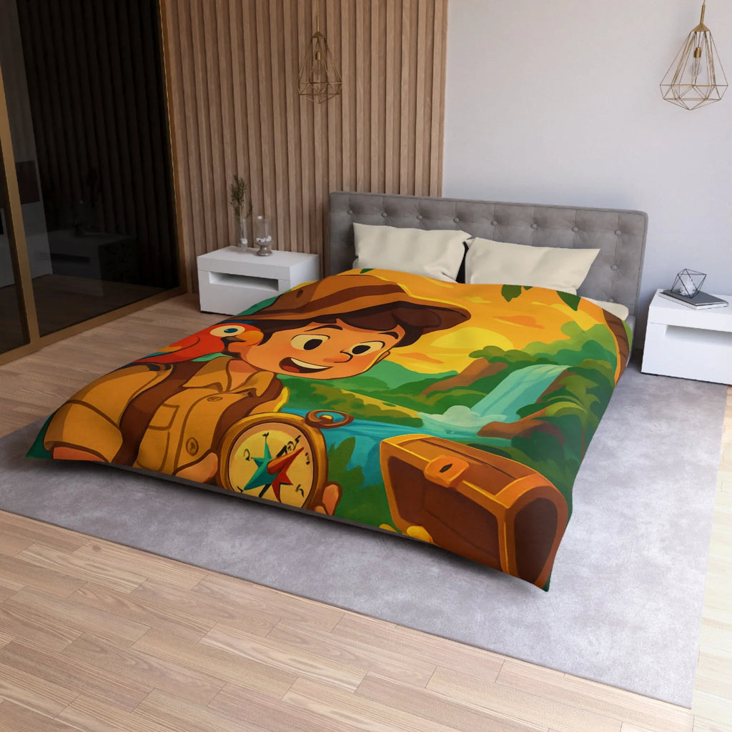 Housse de couette aventure tropicale avec trésor et perroquet pour enfant