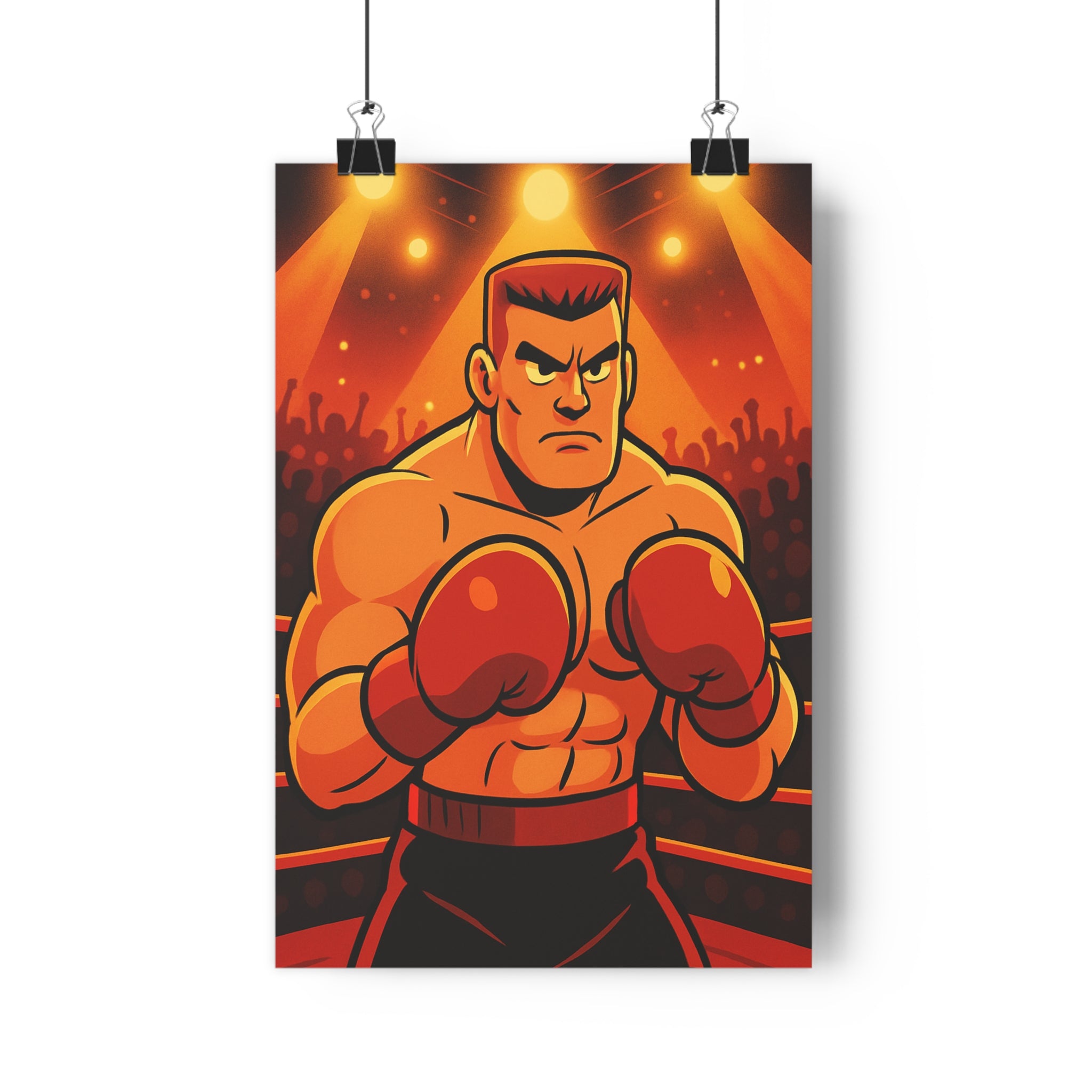Poster décoratif boxeur musclé vibrant dynamique rouge orange cartoon énergique intense salon chambre moderne