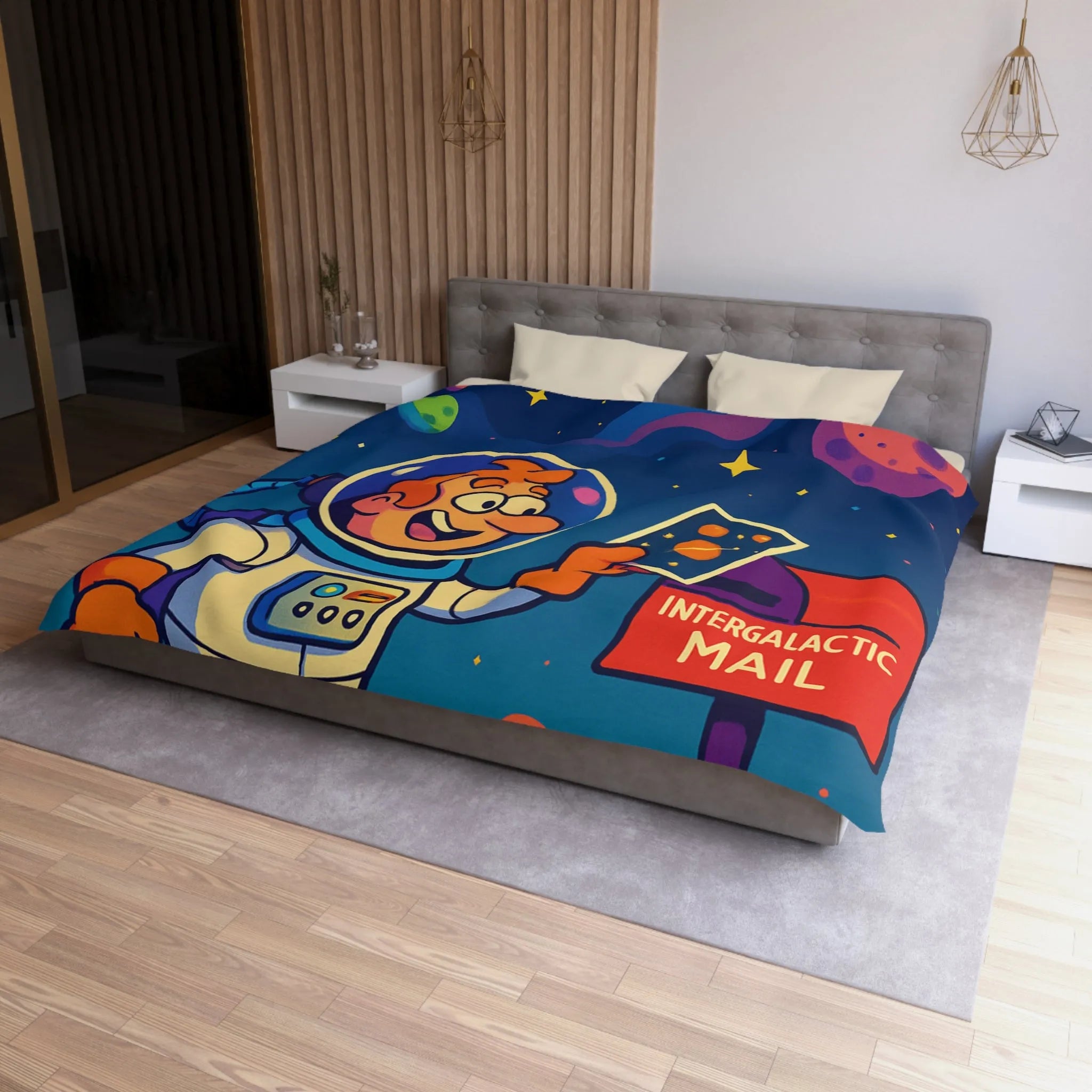 Housse de Couette Espace Fantaisie avec Astronaute Coloré et Planètes Illustrées