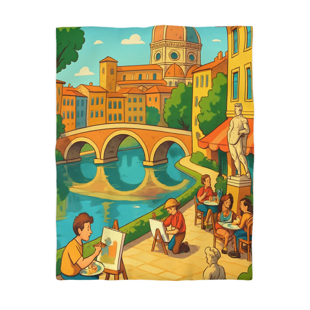 Housse de couette inspirée de ville artistique avec pont et cathédrale colorée