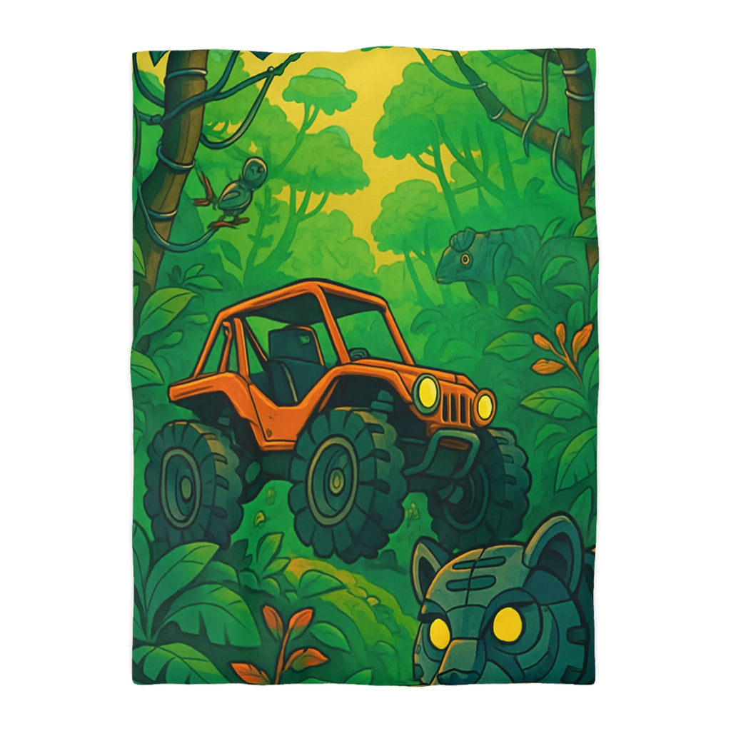 Housse de couette jungle vibrante avec 4x4 orange et panthère mystérieuse