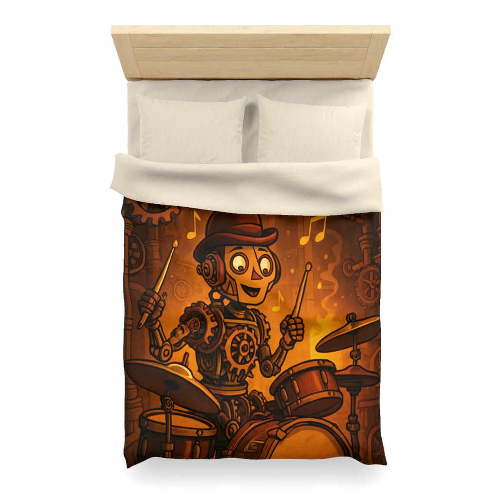 Housse de couette steampunk robot joueur de batterie pour chambre artistique et moderne