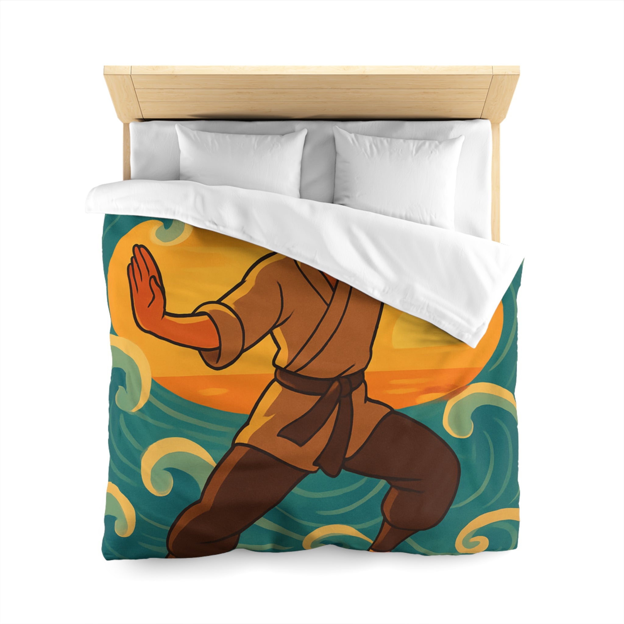 Housse de Couette Style Japonais Art Martial Coucher de Soleil et Océan Bleu