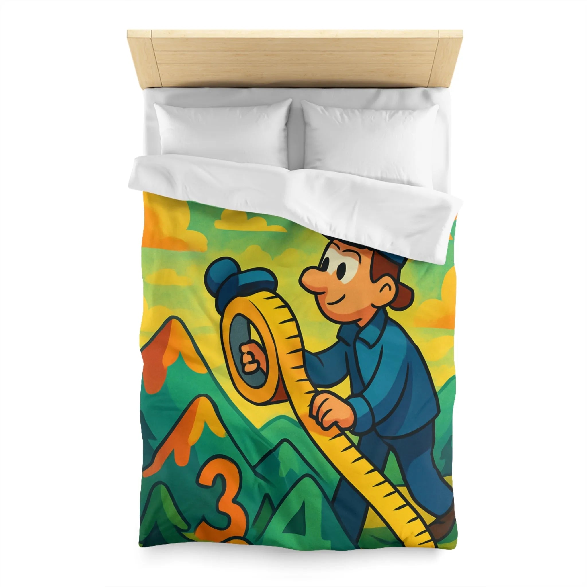 Housse de couette colorée pour enfants avec paysage ludique et motifs géométriques