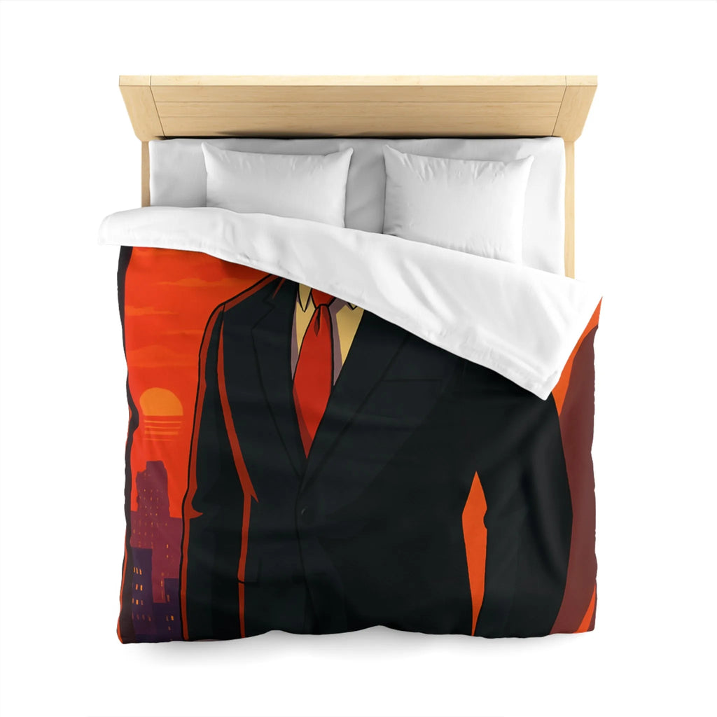 Housse de Couette au Style Épuré avec Silhouette Énigmatique et Coucher de Soleil