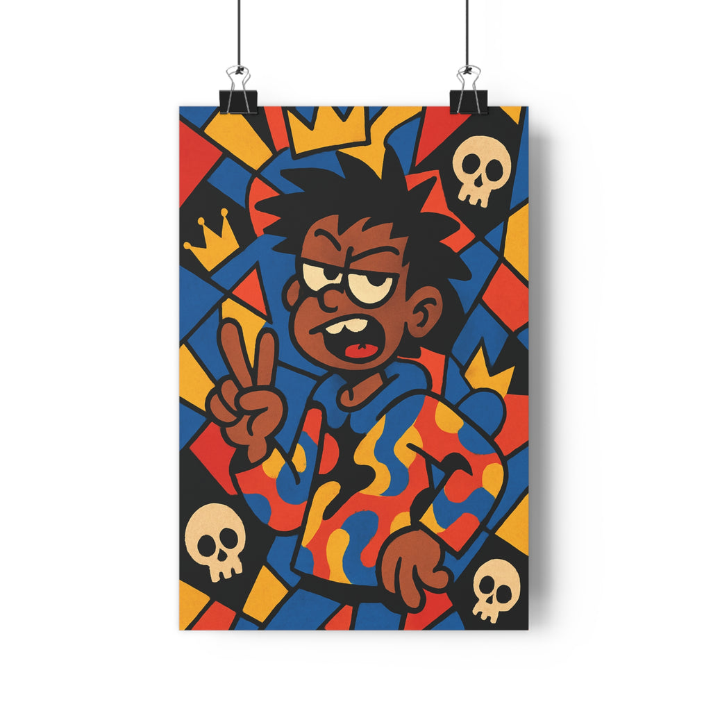 Poster décoratif street art cartoon bleu rouge jaune dynamique urbain chambre salon moderne vibrant
