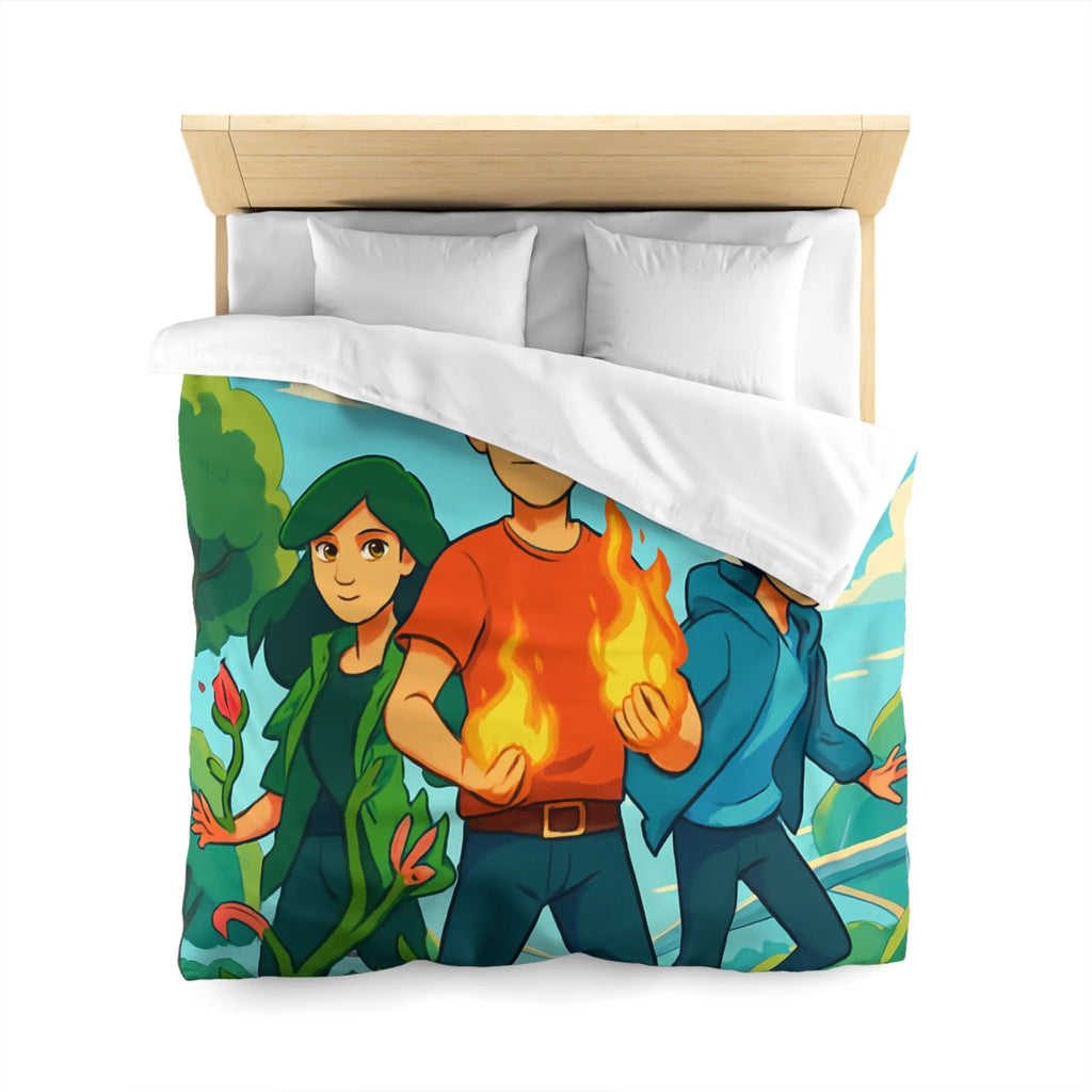 Housse de couette aventure jeune héros, nature et futur avec drones volants