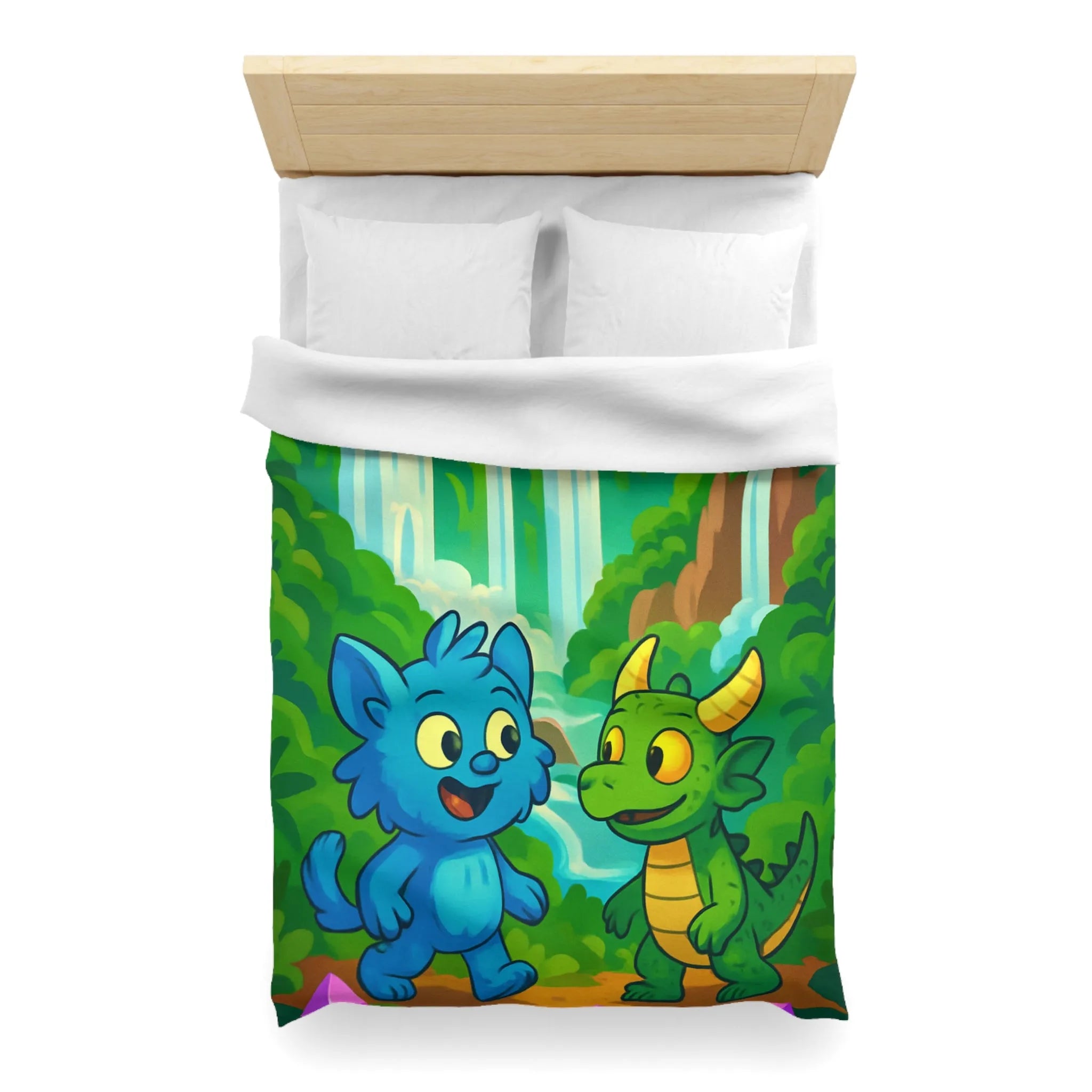 Housse de Couette Fantaisie Enfants Avec Animaux et Paysage Magique Coloré Vert et Bleu