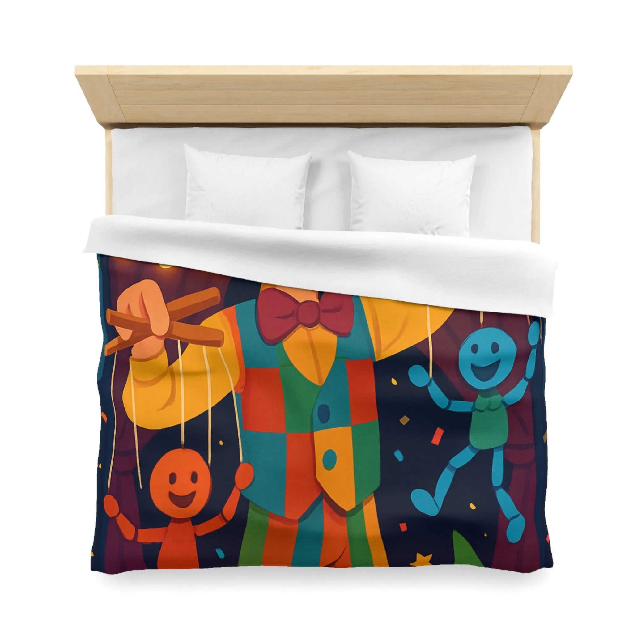 Housse de couette marionnettiste coloré avec motifs joyeux pour chambre d'enfant festive
