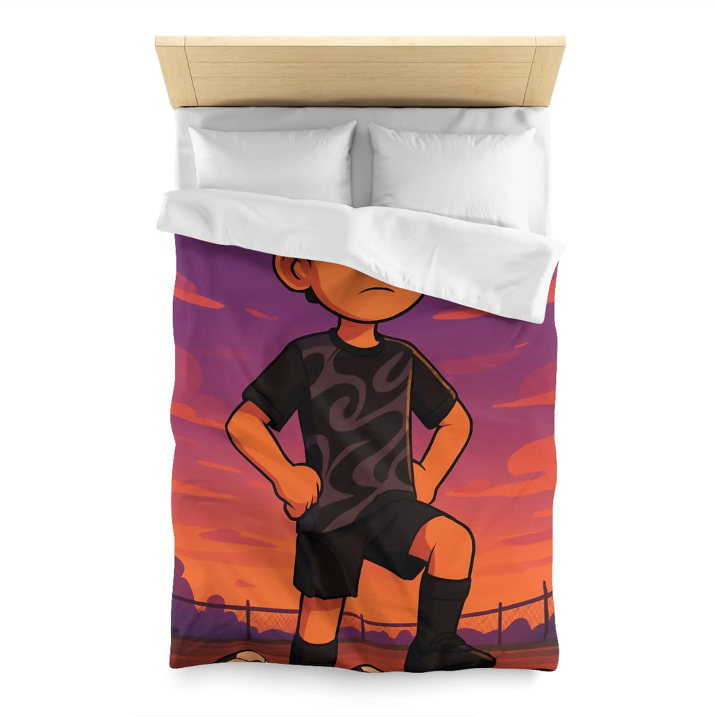 Housse De Couette Enfant Avec Illustration Inspirante Joueur De Football Au Coucher Du Soleil