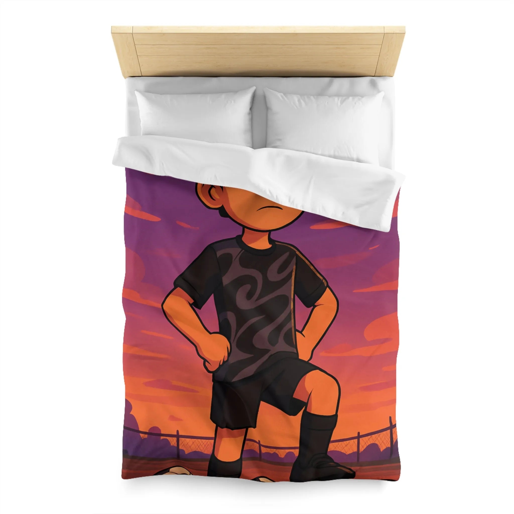 Housse De Couette Enfant Avec Illustration Inspirante Joueur De Football Au Coucher Du Soleil