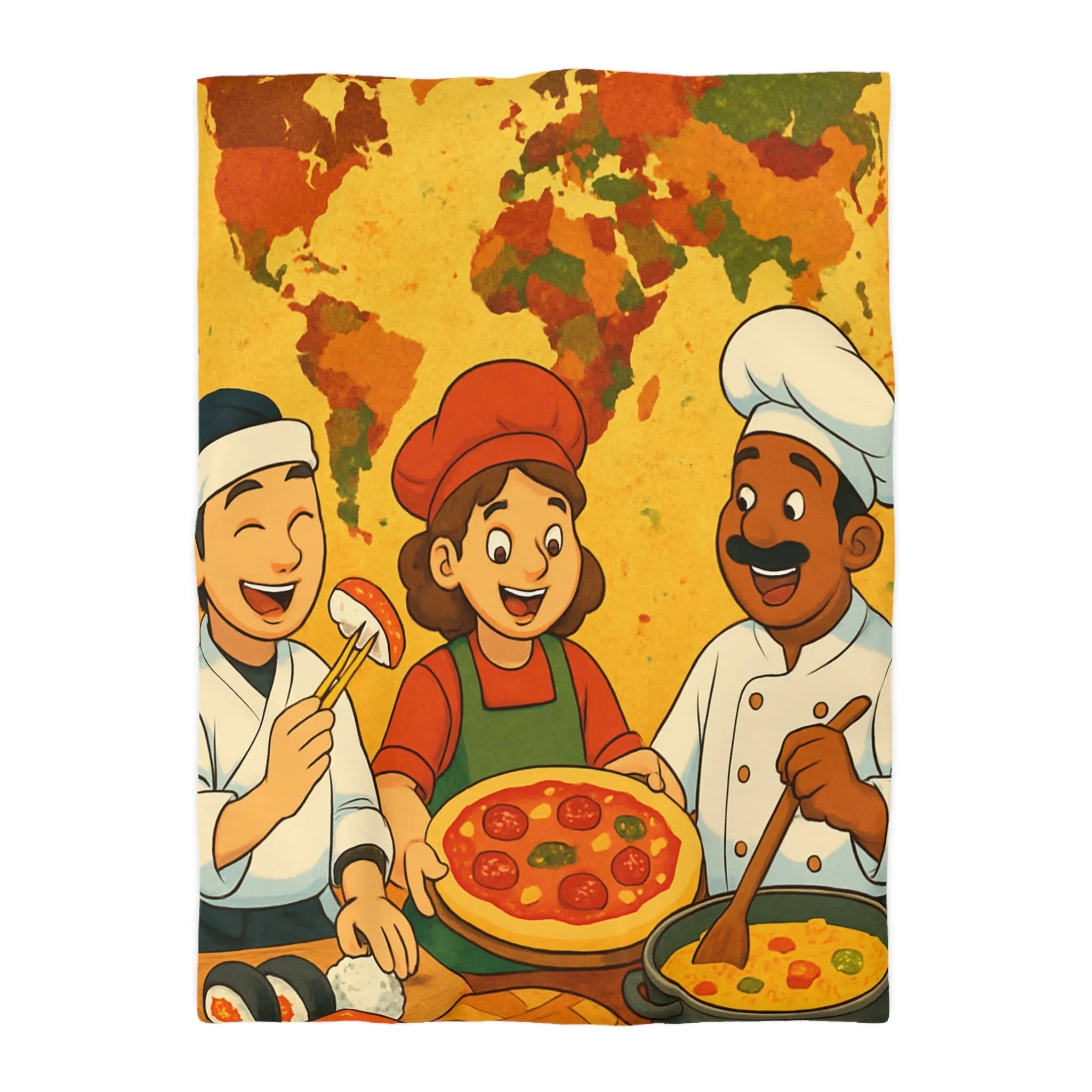 Housse de Couette Cuisine Culturelle : Carte du Monde et Chefs Gourmands