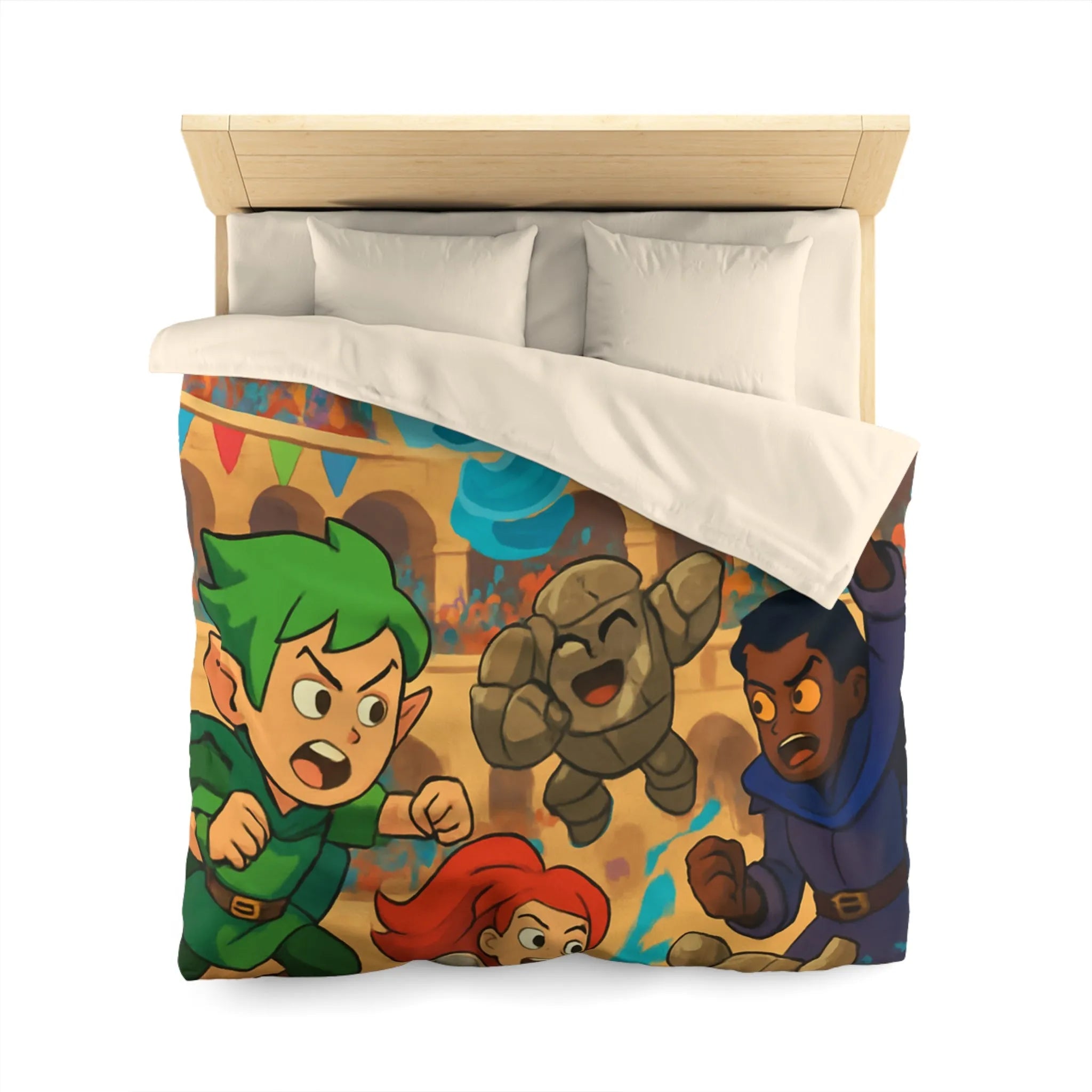 Housse de couette dynamique avec personnages de fantasy en pleine bataille épique animée