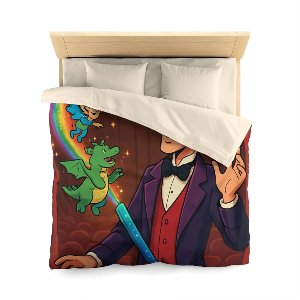Housse de couette magique avec scène enchantée de créatures et magicien coloré